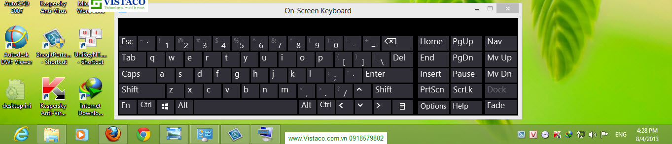 on screen keyboard Windown 8
